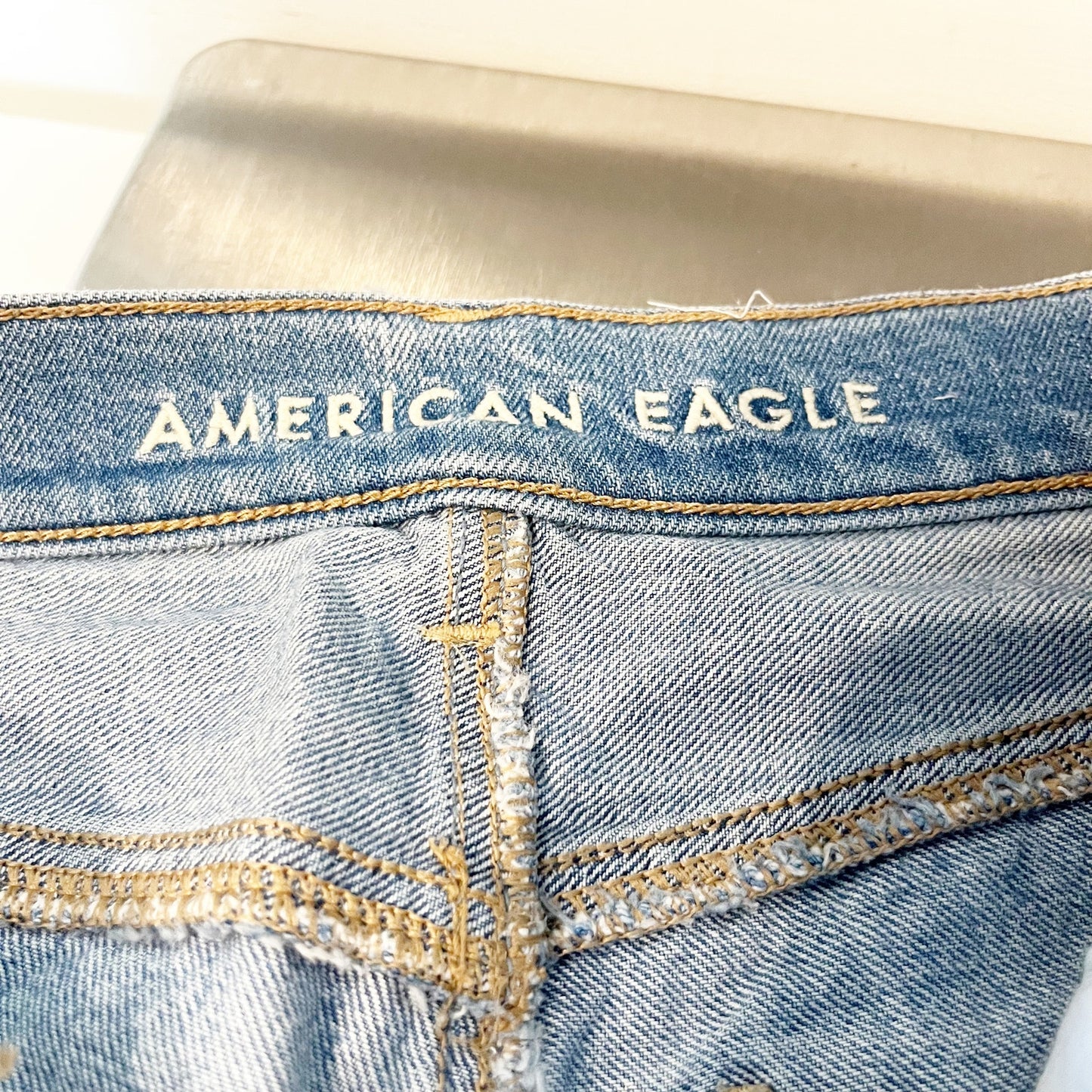American Eagle Classic Cotton Denim Relaxed Tapered Baggy Jeans Powder Blue 00