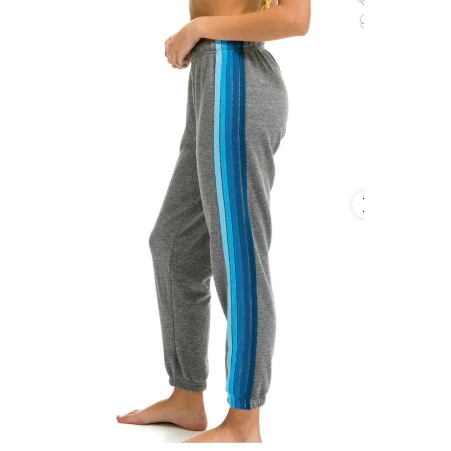 Aviator Nation 5-Stripe Jogger Sweatpants Gray Blue Small