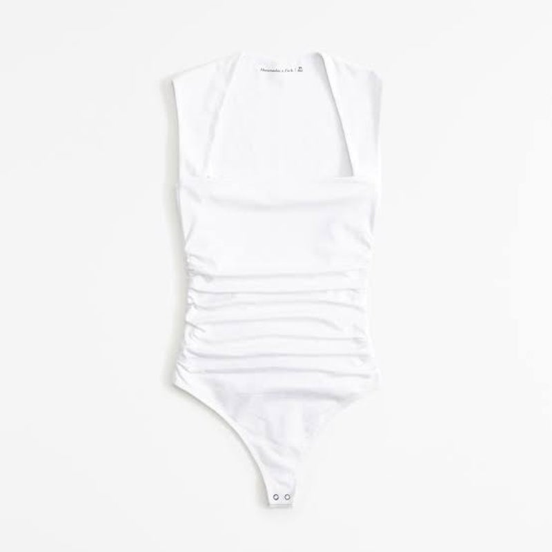 Abercrombie & Fitch AvaSquare Neck Ruched Bodysuit White Large
