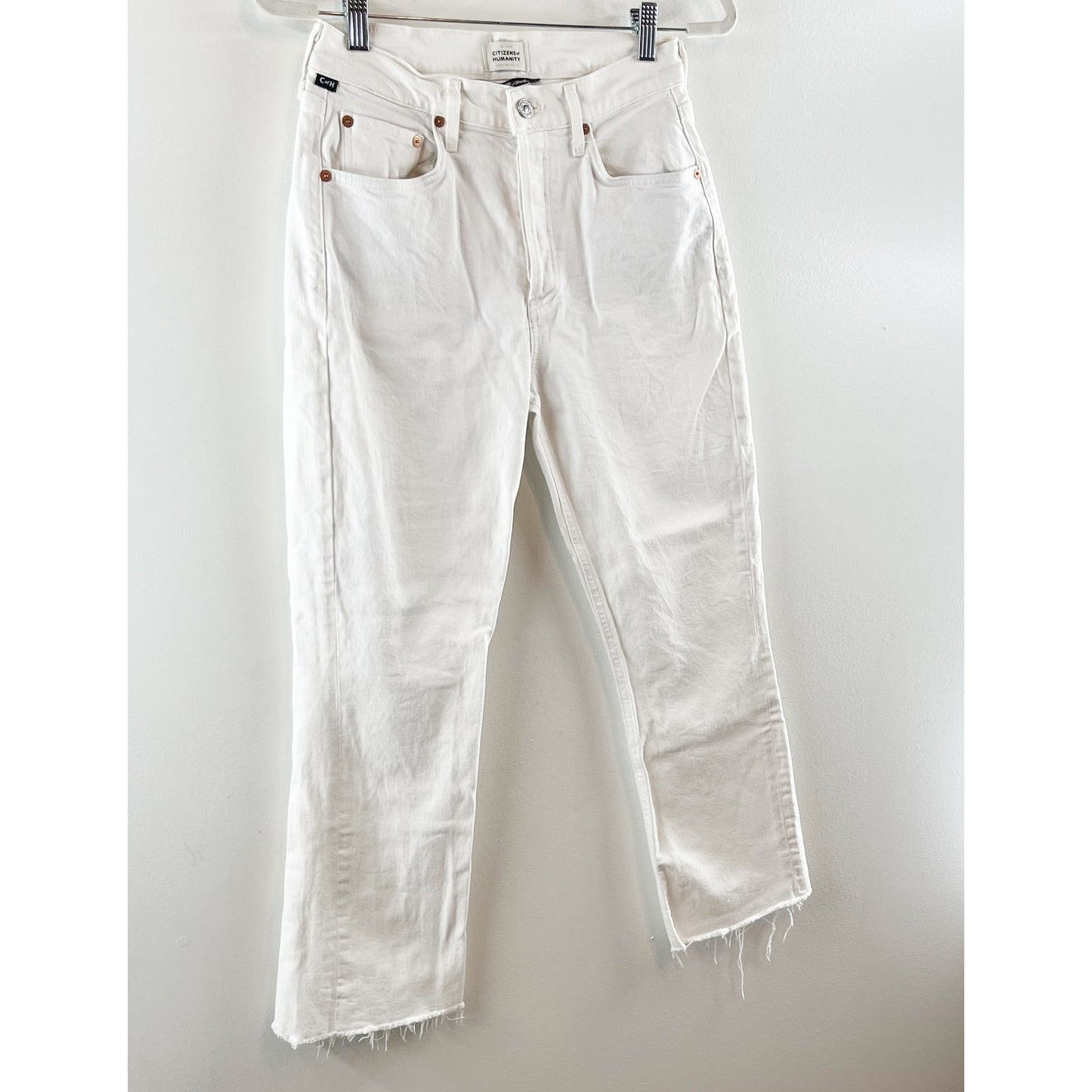 Citizens of Humanity High Rise Cropped Isola Boot Cut Jeans White 25