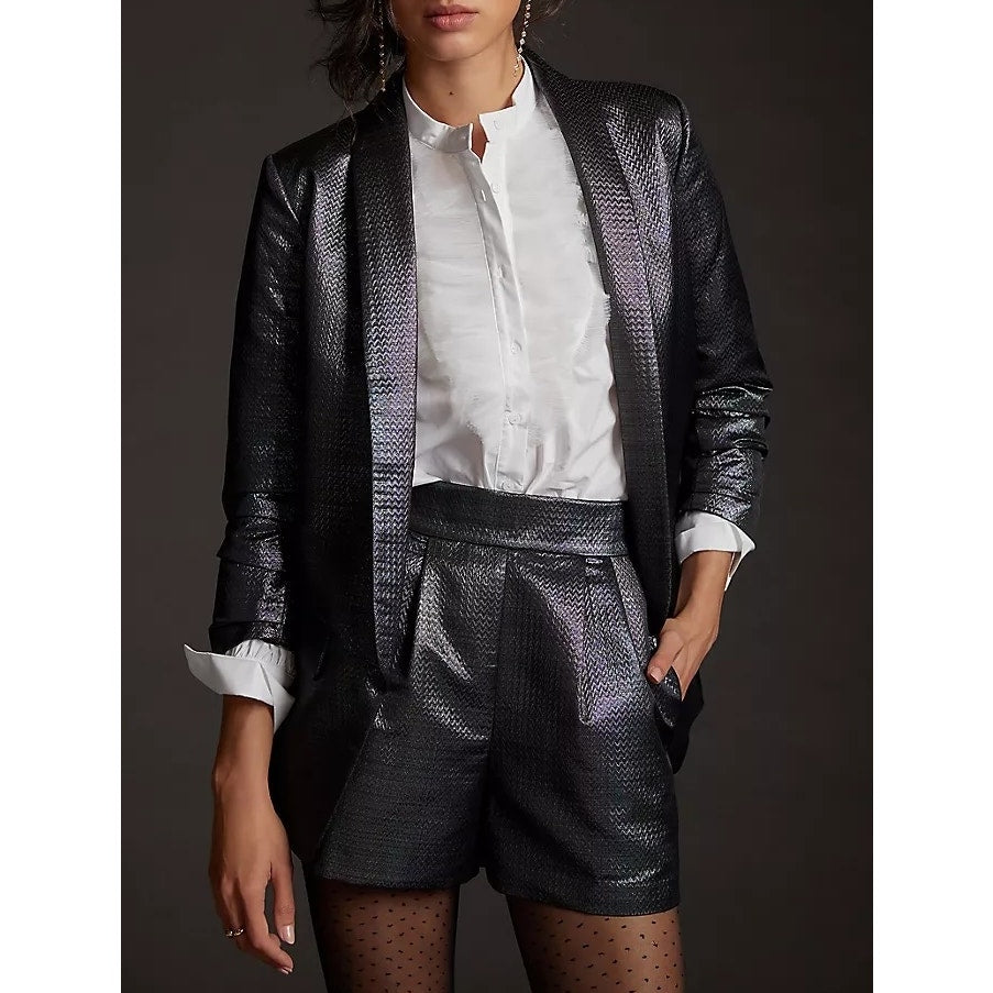 Hutch Anthropologie Metallic Textured Blazer and Shorts Set Black XS / S