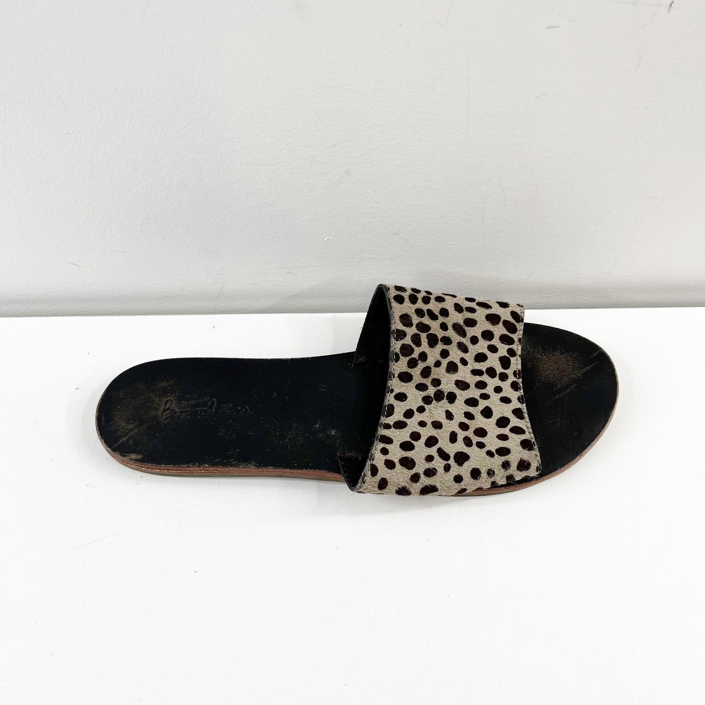 Boden Angelina Calf Hair Spotted Leapard Slide Sandals Tan Black 7.5