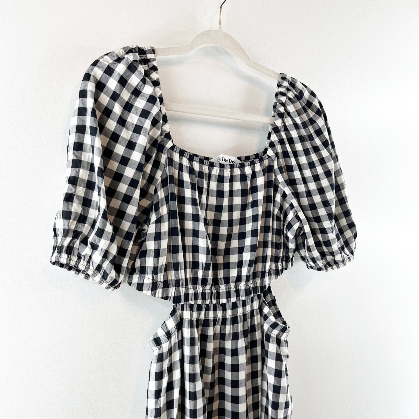 The Drop Anaya Square Neck Cut-Out Tiered Maxi Dress Gingham Black White Small