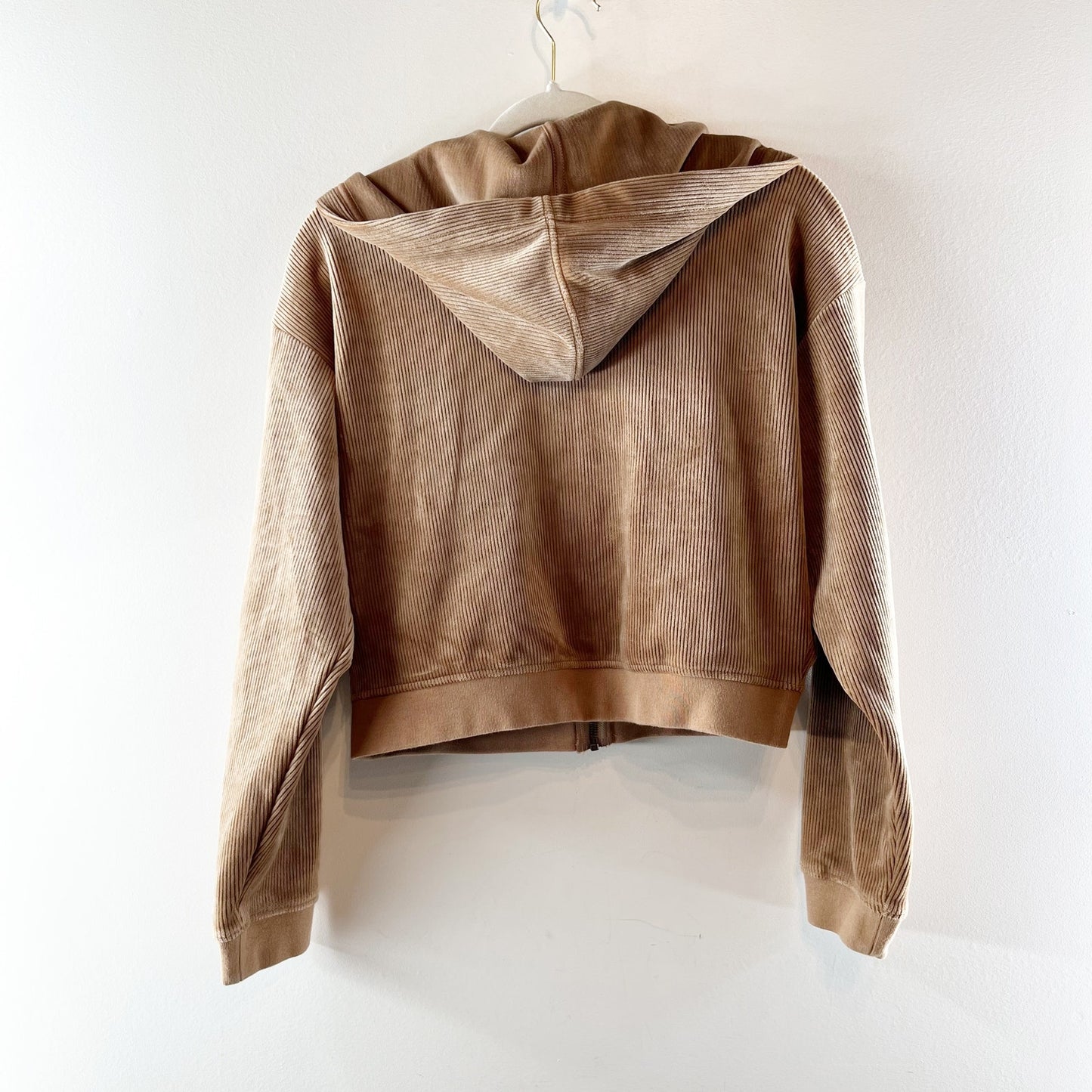 Marine Layer Corded Velour Long Sleeve Full Zip Cropped Hoodie Brown Medium
