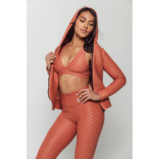 Booty by Brabants Chrome Full Zip Hoodie Jacket & Leggings Workout Set Orange