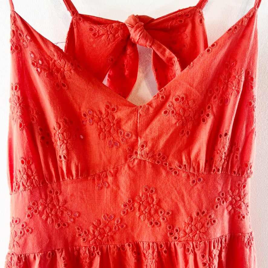 AQUA Eyelet Tiered Maxi Sundress Dress Orange Medium