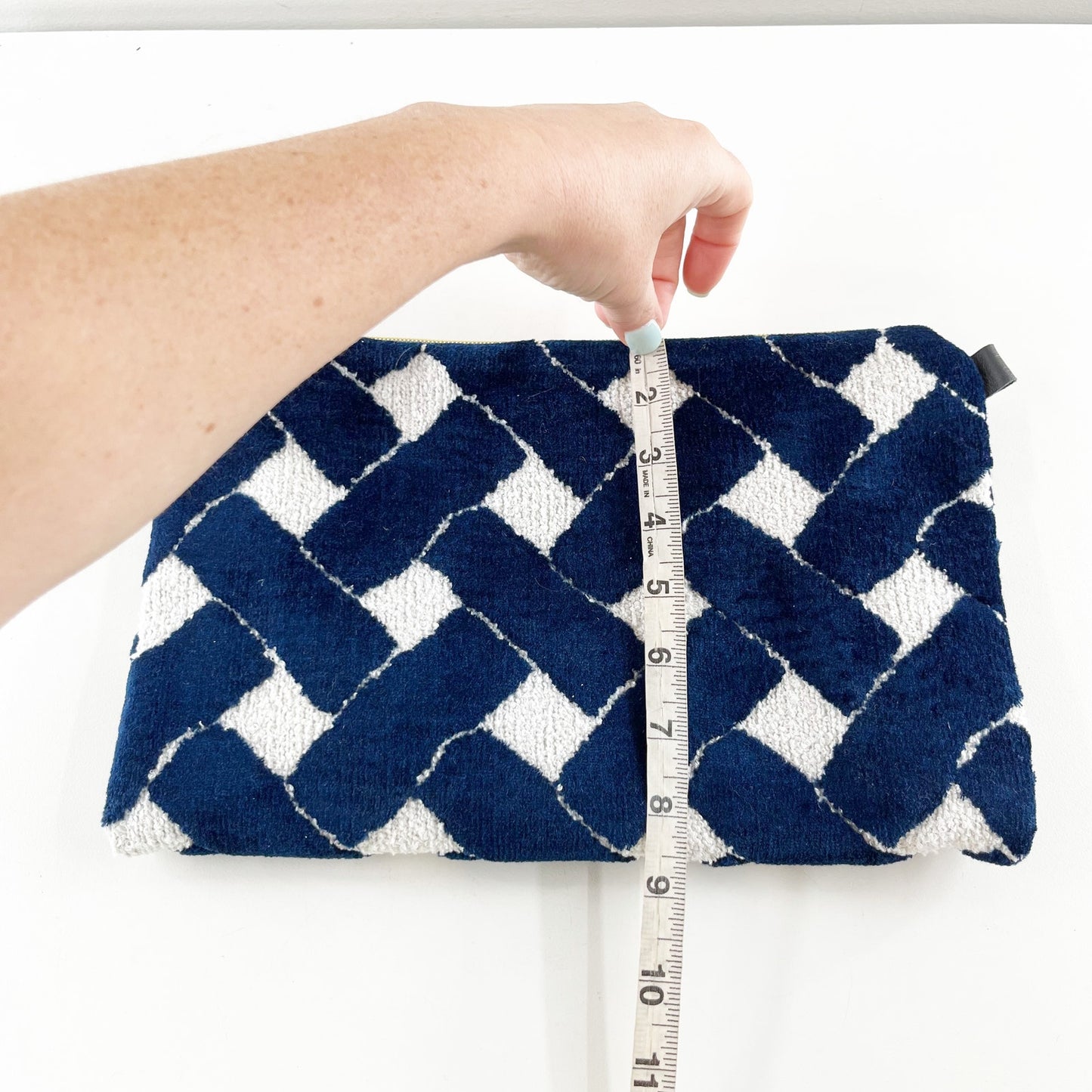 Heather Frank Studio Terry Woven Clutch Pouch Wristlet Blue White
