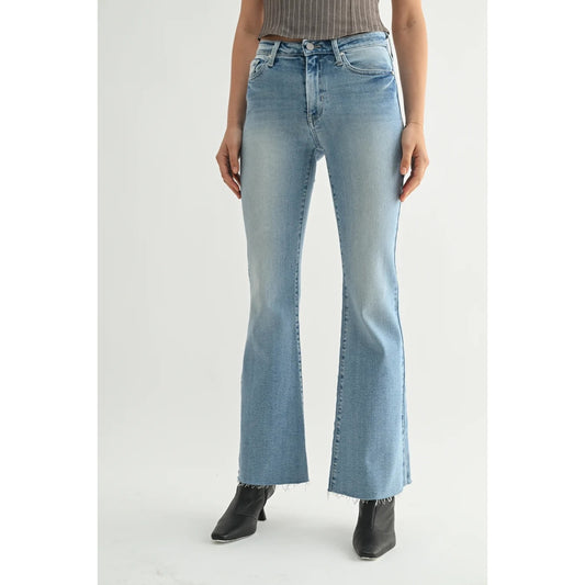 Just Black Mid Rise Straight Bootcut Raw Hem Jeans Light Wash Blue 27 / 4