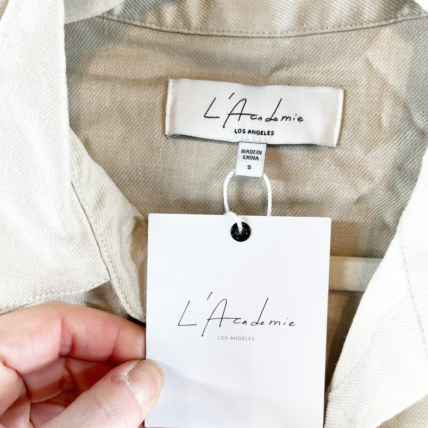 L'Academie Anette Long Sleeve Wrap Poplin Mini Dress Khaki Tan