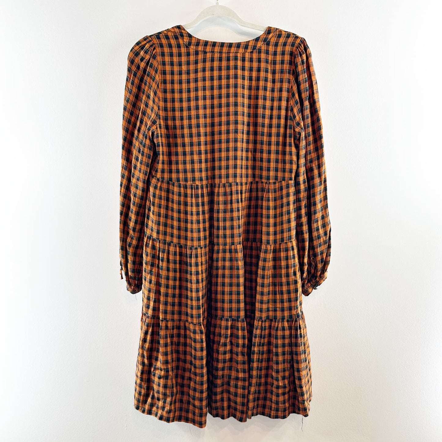 Maeve Anthropologie Long Sleeve Gingham Plaid Tunic Mini Dress Gold Black Small