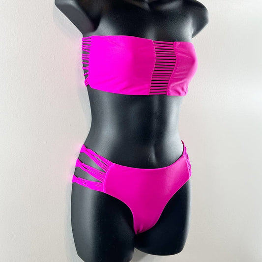 MIKOH Sunset Multi Strap Bandeau Bikini Top & Velzyland Bikini Bottom Purple M