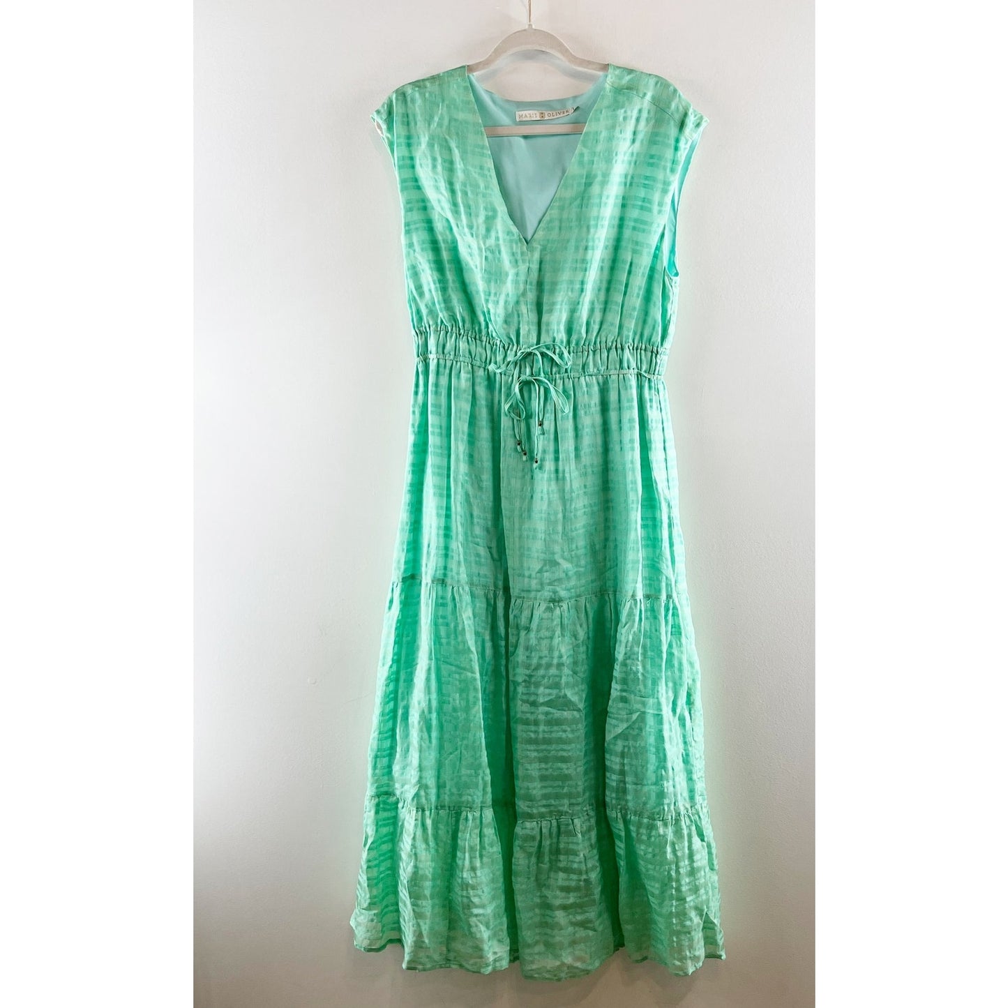 Marie Oliver Indy Short Sleeve Lined Linen Blend Maxi Dress Green Small