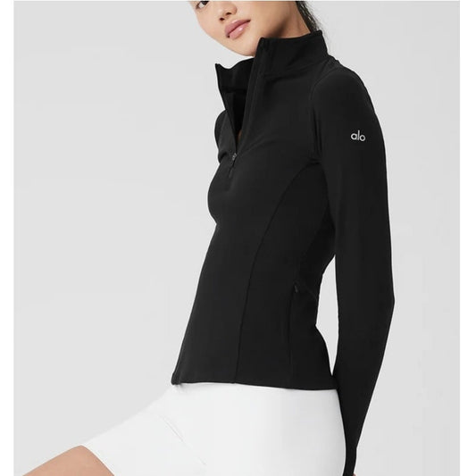Alo Alosoft 1/2 Zip Rapid Long Sleeve Pullover Jacket Shirt Top Black Small