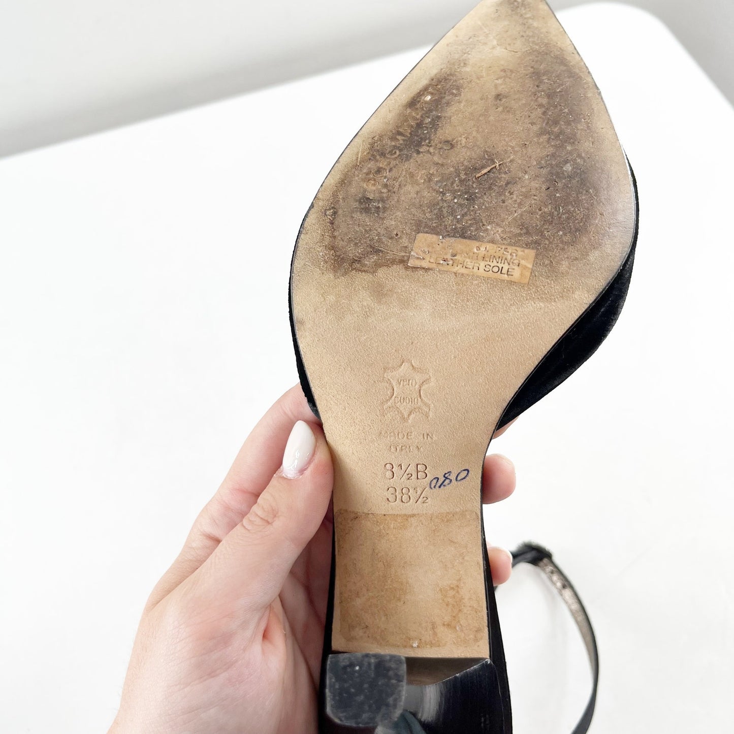 BCBGMaxAzria Suede Ankle Strap Pointed Toe Pump Heels Black 8.5