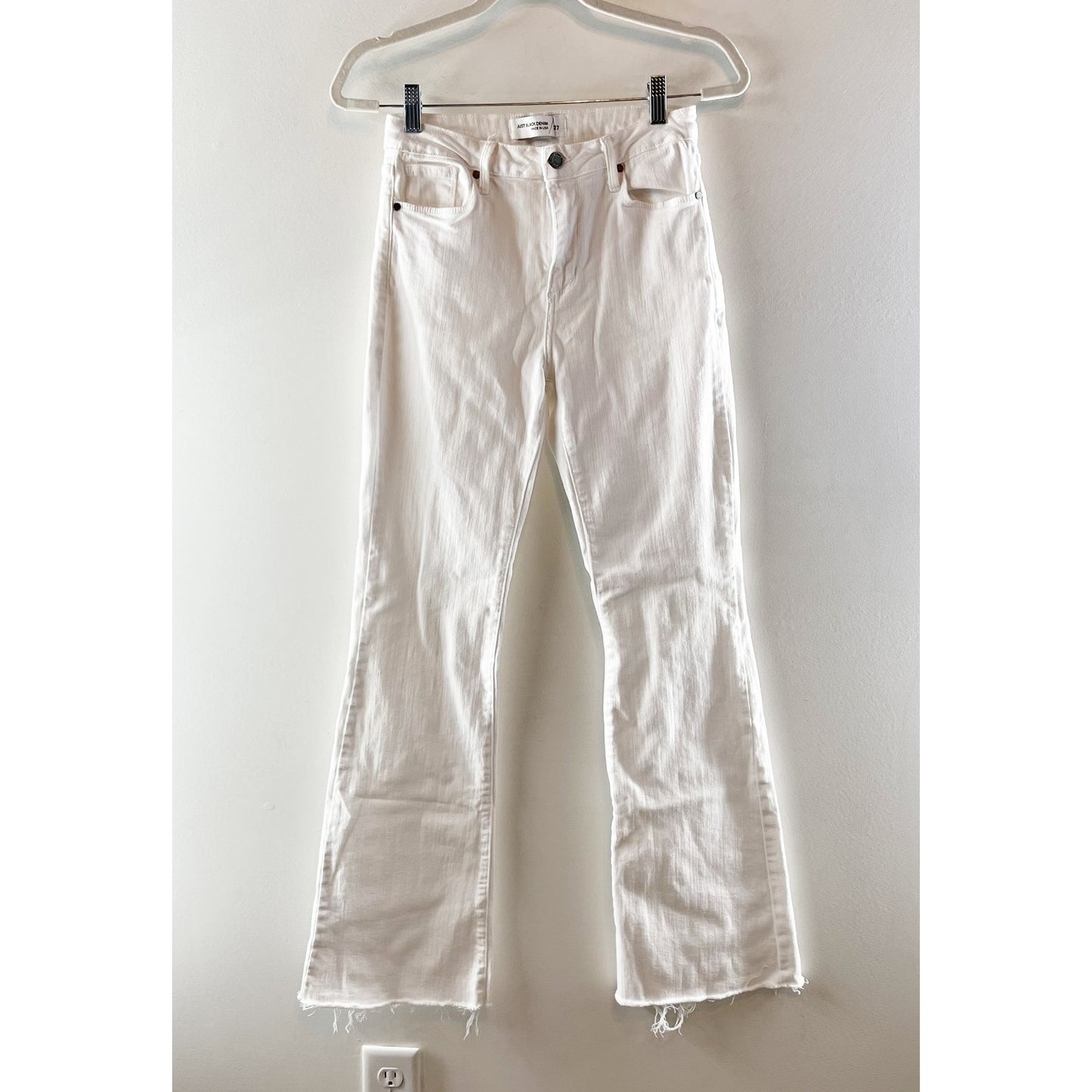 Just Black Denim High Rise Flare Raw Hem Jeans White 27