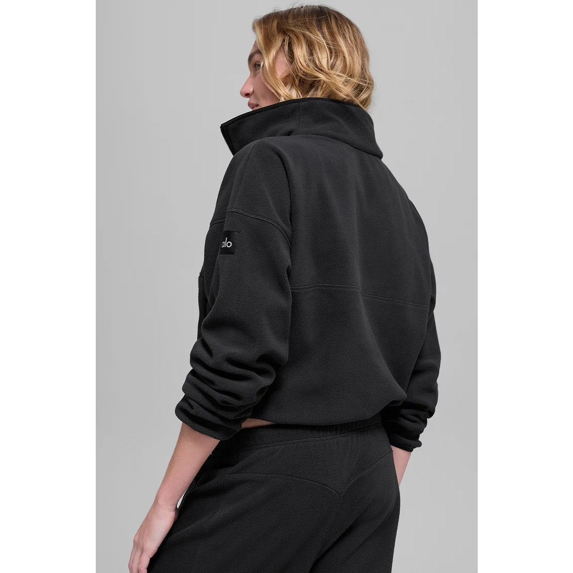 Alo Polar Fleece Retreat Cover Up Pullover 1/2 Zip Jacket Black Small