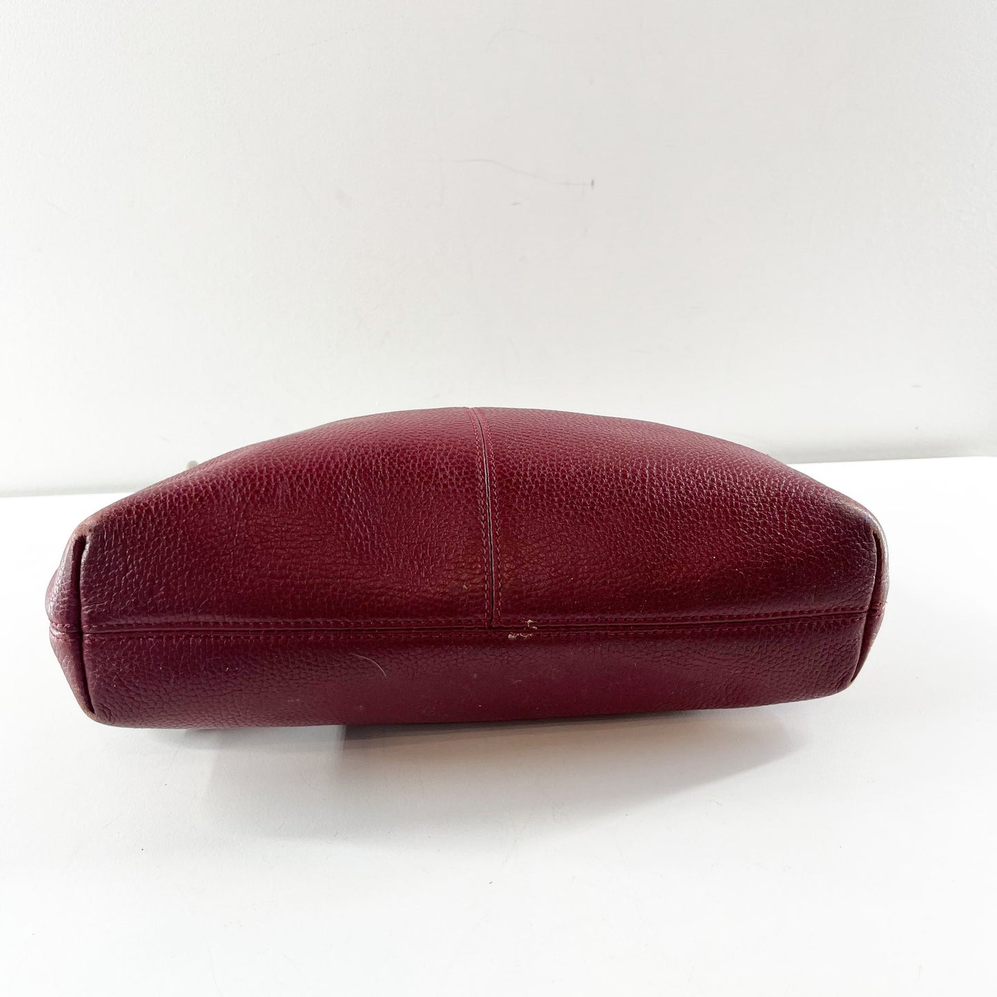 Coach Pebbled Leather Horse & Carriage Shoulder Bag Purse Maroon Red