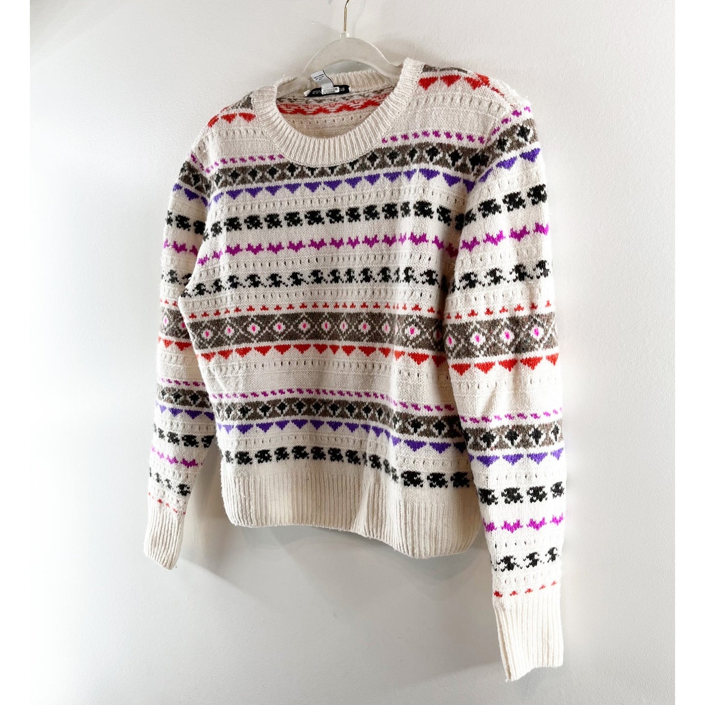 Autumn Cashmere Fair Isle Crew Neck Sweater White Small