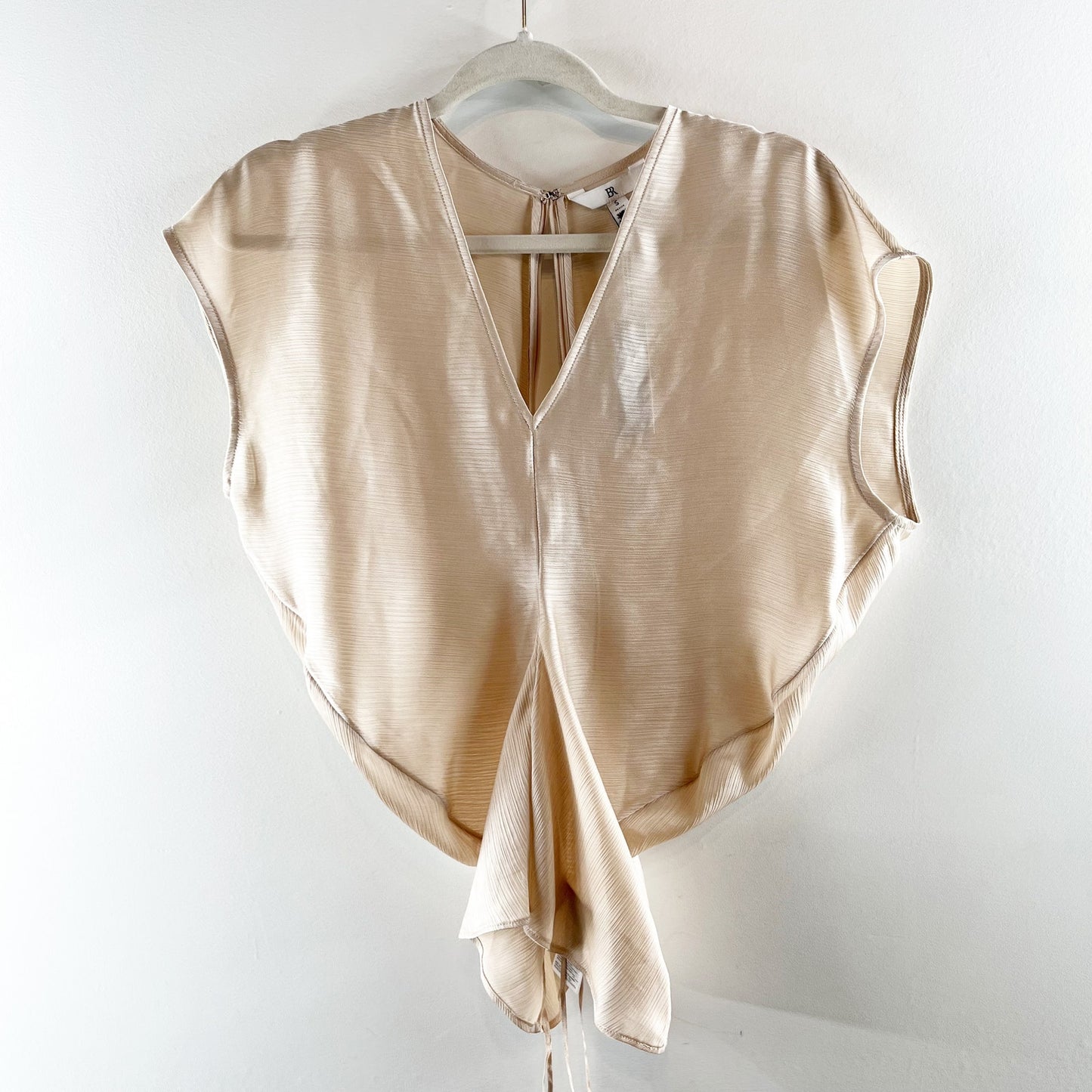 Banana Republic Short Sleeve V Neck Bias Cut Top Blouse Champagne Ivory Small P