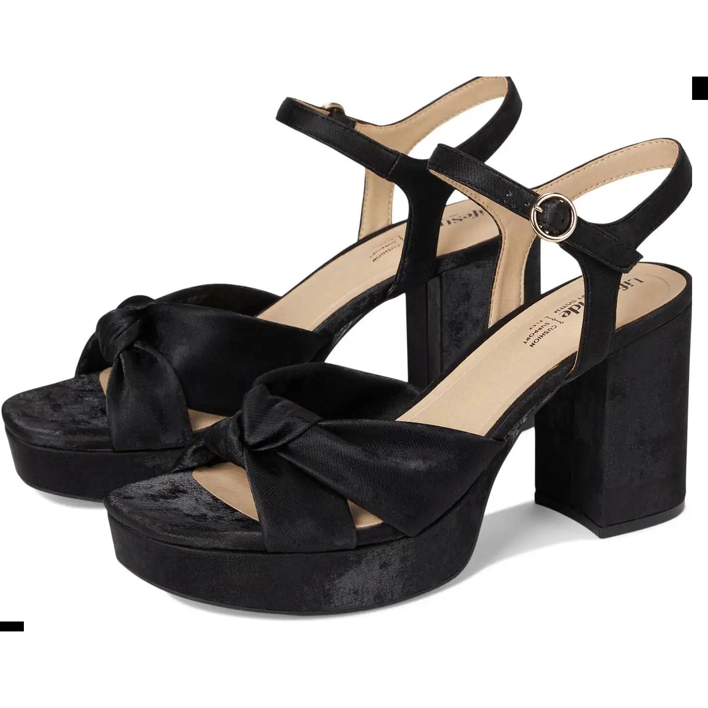 LifeStride August Square Toe Block Heel Platform Ankle Strap Sandals Black 6