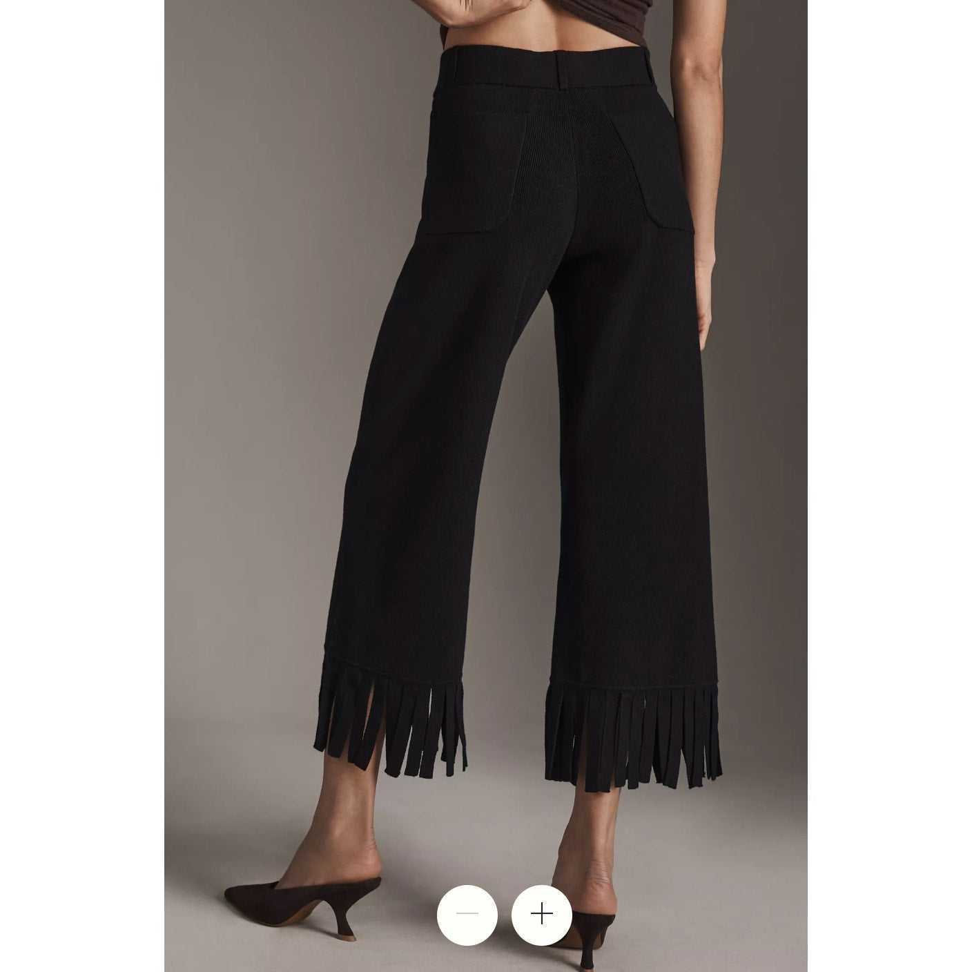 Maeve Anthropologie Colette Knit Fringe High-Rise Wide-Leg Cropped Pants Black