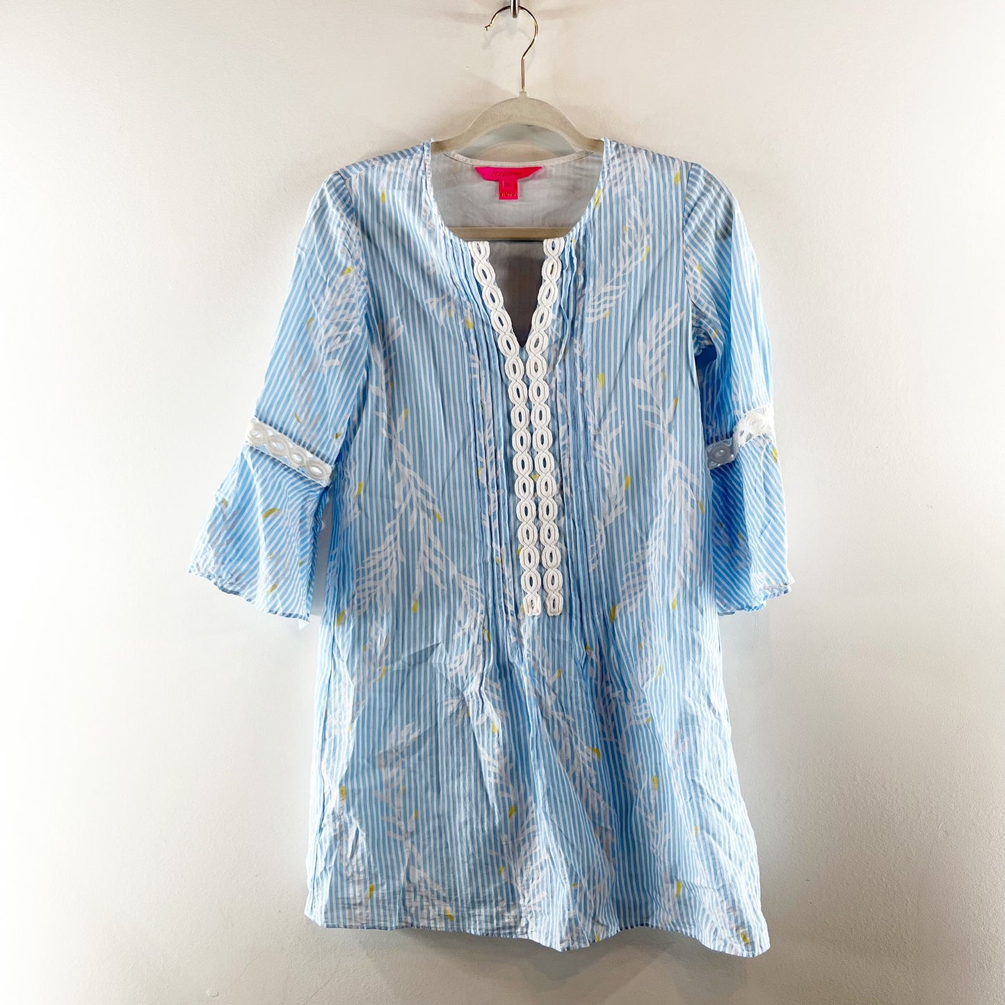 Lilly Pulitzer Hollie 3/4 Bell Sleeve Tunic Shift Mini Dress Blue XS