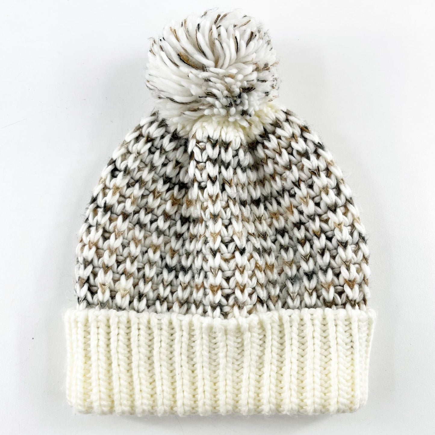 J. Jill Crochet Knit Pom Pom Beanie Winter Hat Cream Ivory