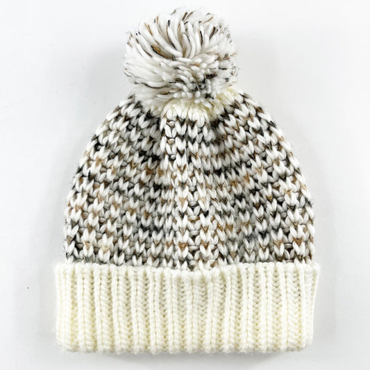 J. Jill Crochet Knit Pom Pom Beanie Winter Hat Cream Ivory