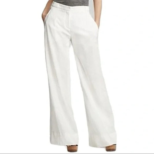 Theory Nayilla Sauve Stretch Linen Wide Leg Pants White 6