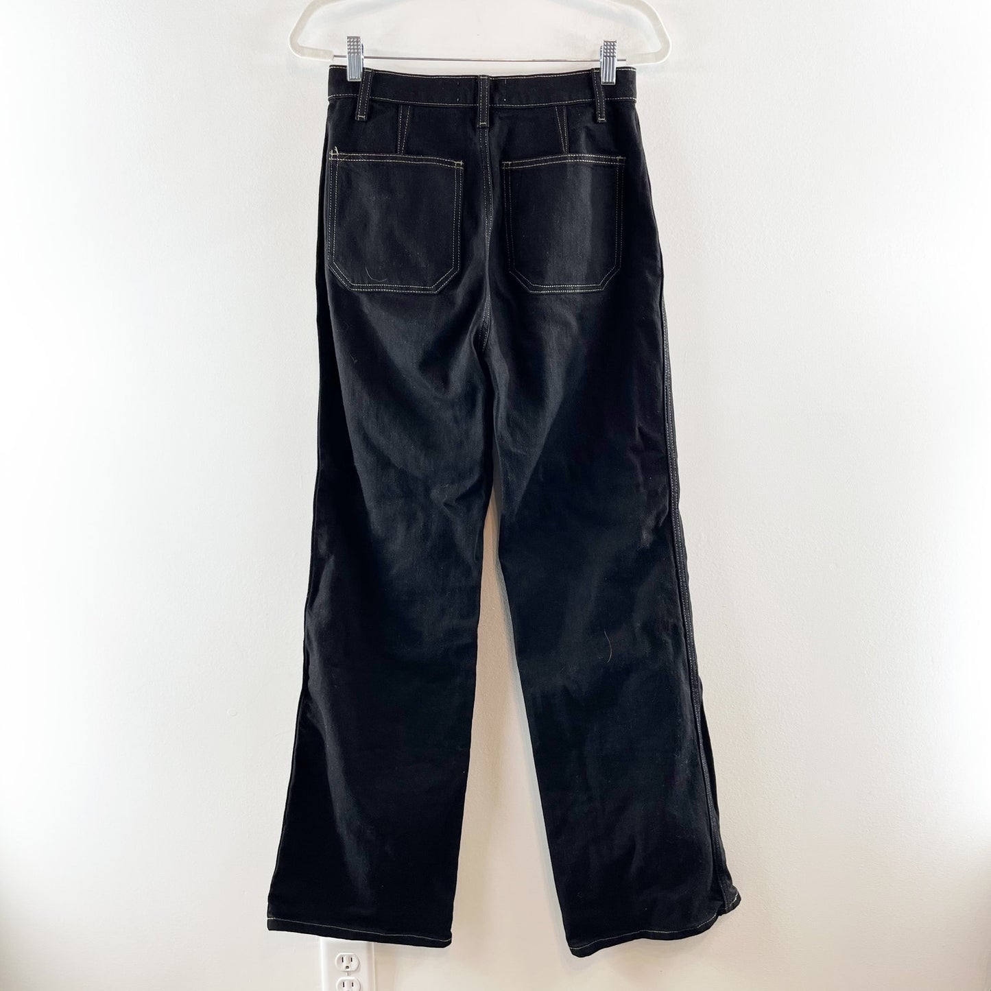 Reformation Alyssa Stretch Denim High Rise Utility Wide Leg Long Jeans Black 28