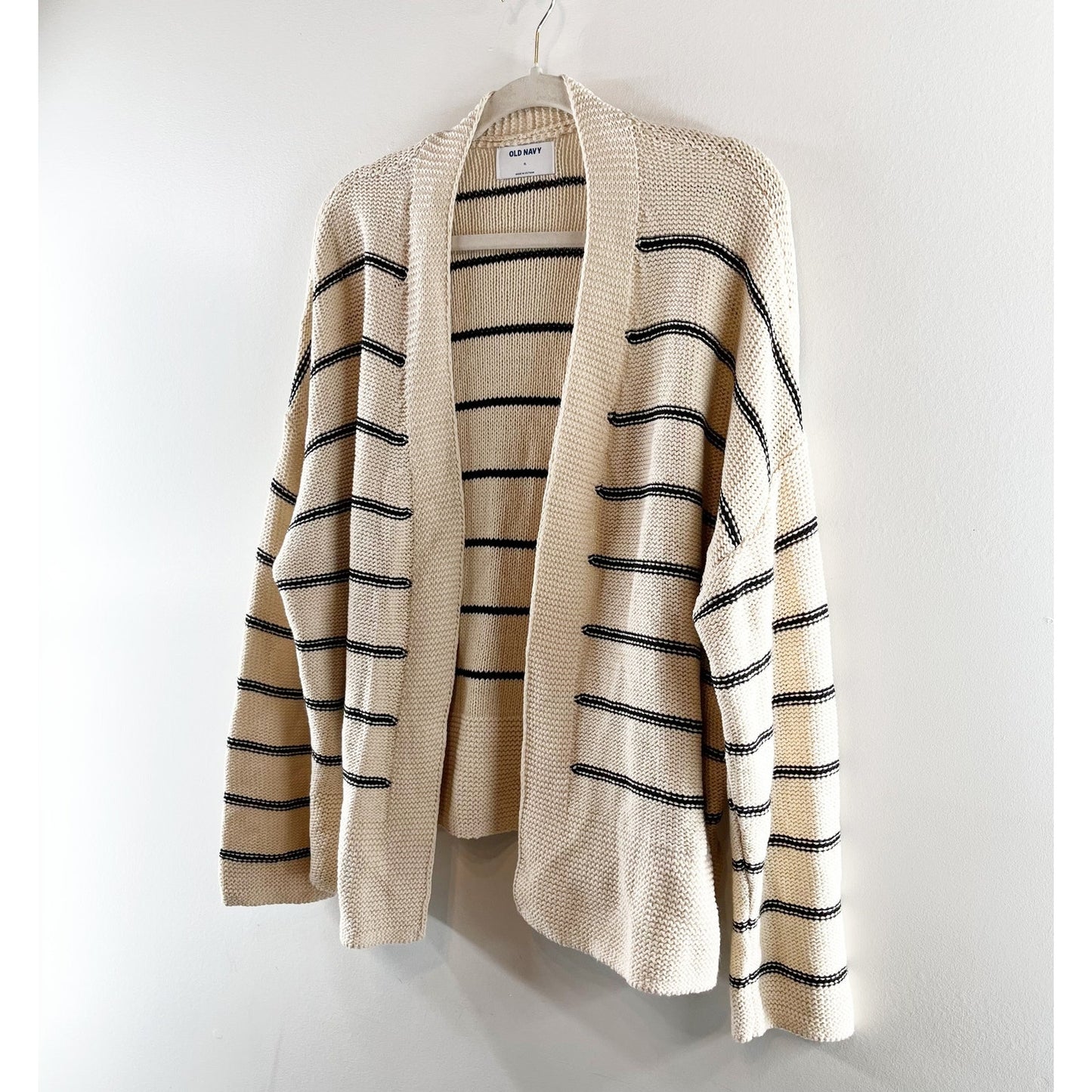 Old Navy Open Front Striped Cardigan Sweater Tan Black XL