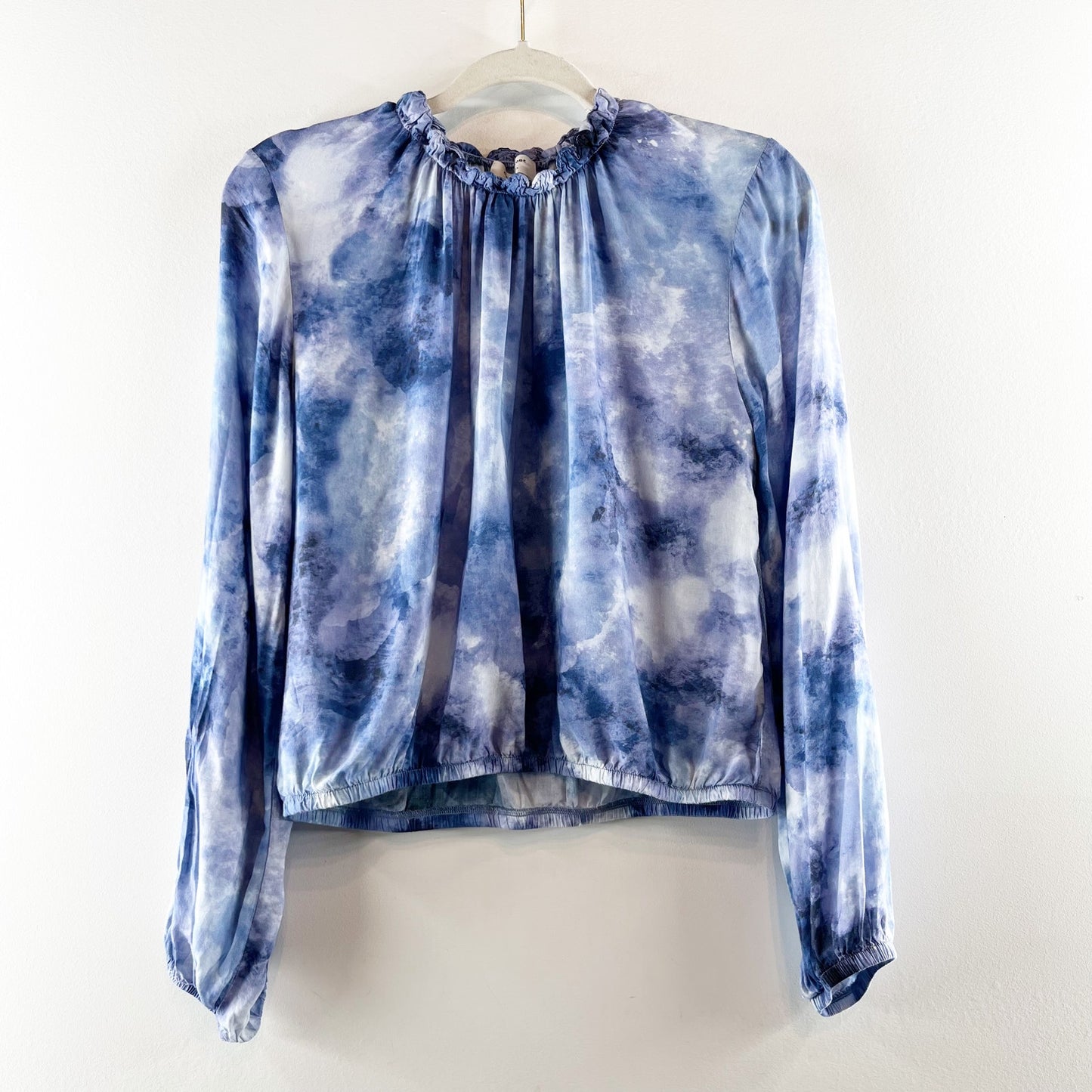 Cloth & Stone by Anthropologie Tie-Dye High Neck Blouse Top Blue Motif Medium