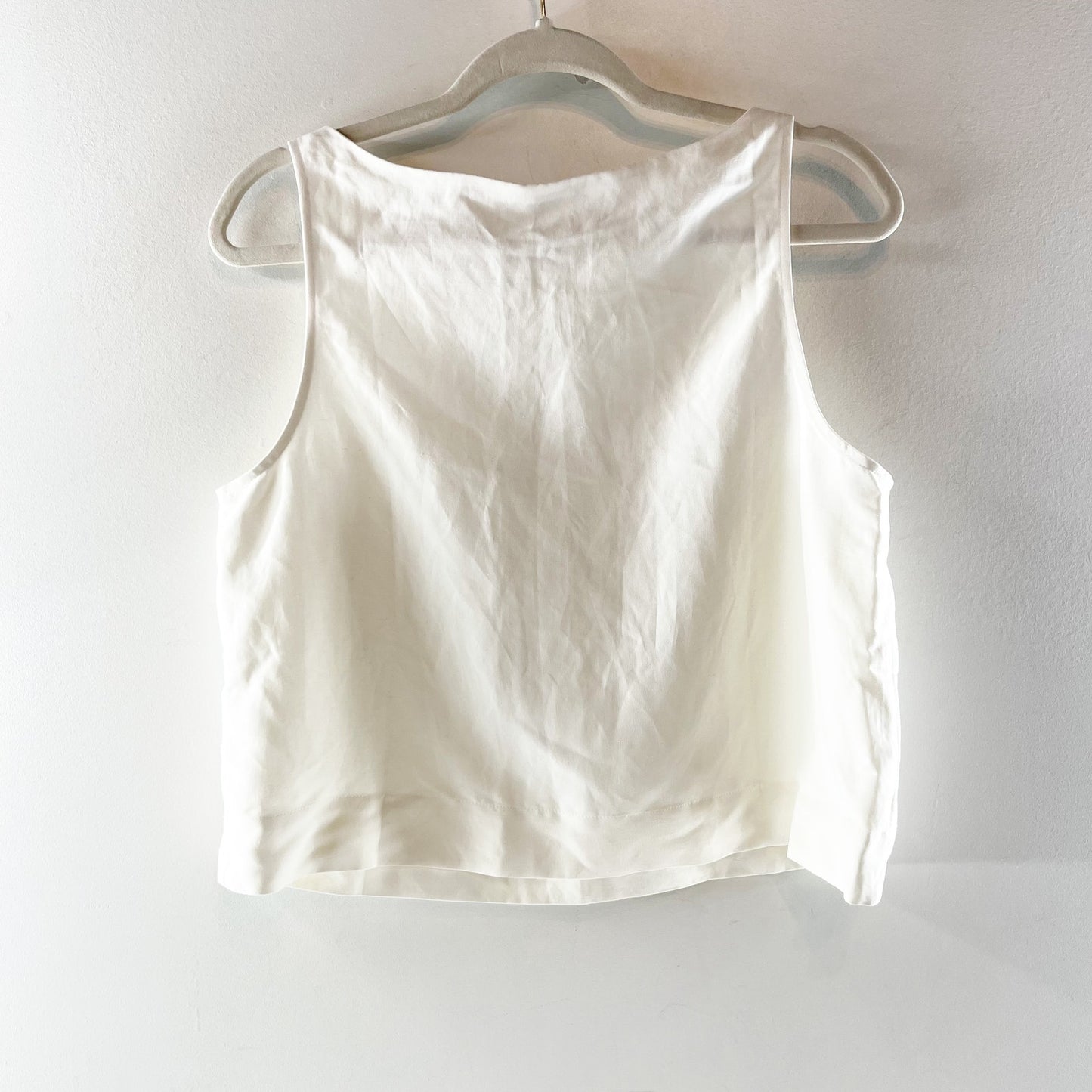 AYR The Swing Silk Linen Blend Sleeveless Crop Tank Top White Small