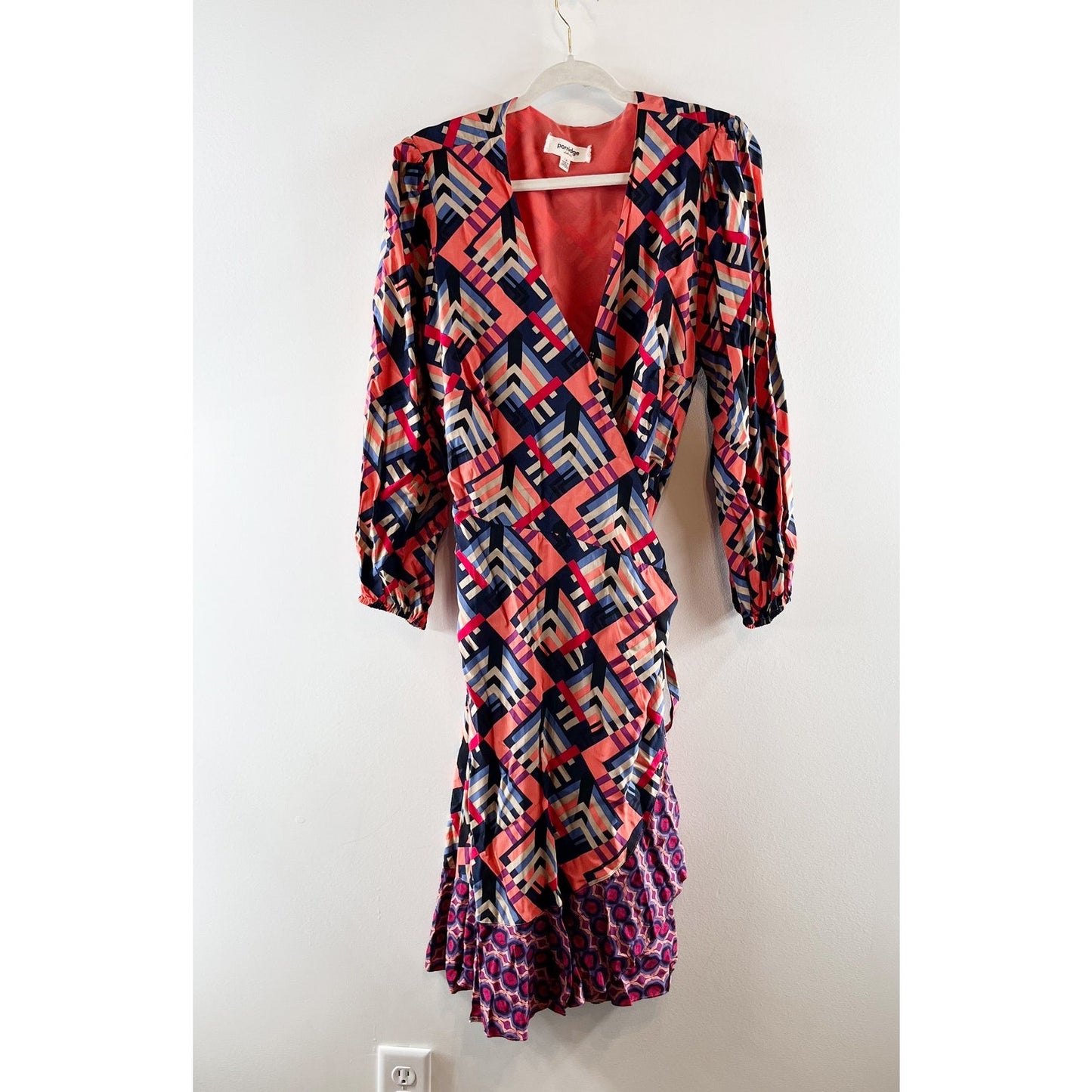 Porridge Anthropologie Amity Long Sleeve Printed Wrap Midi Dress Purple Orange