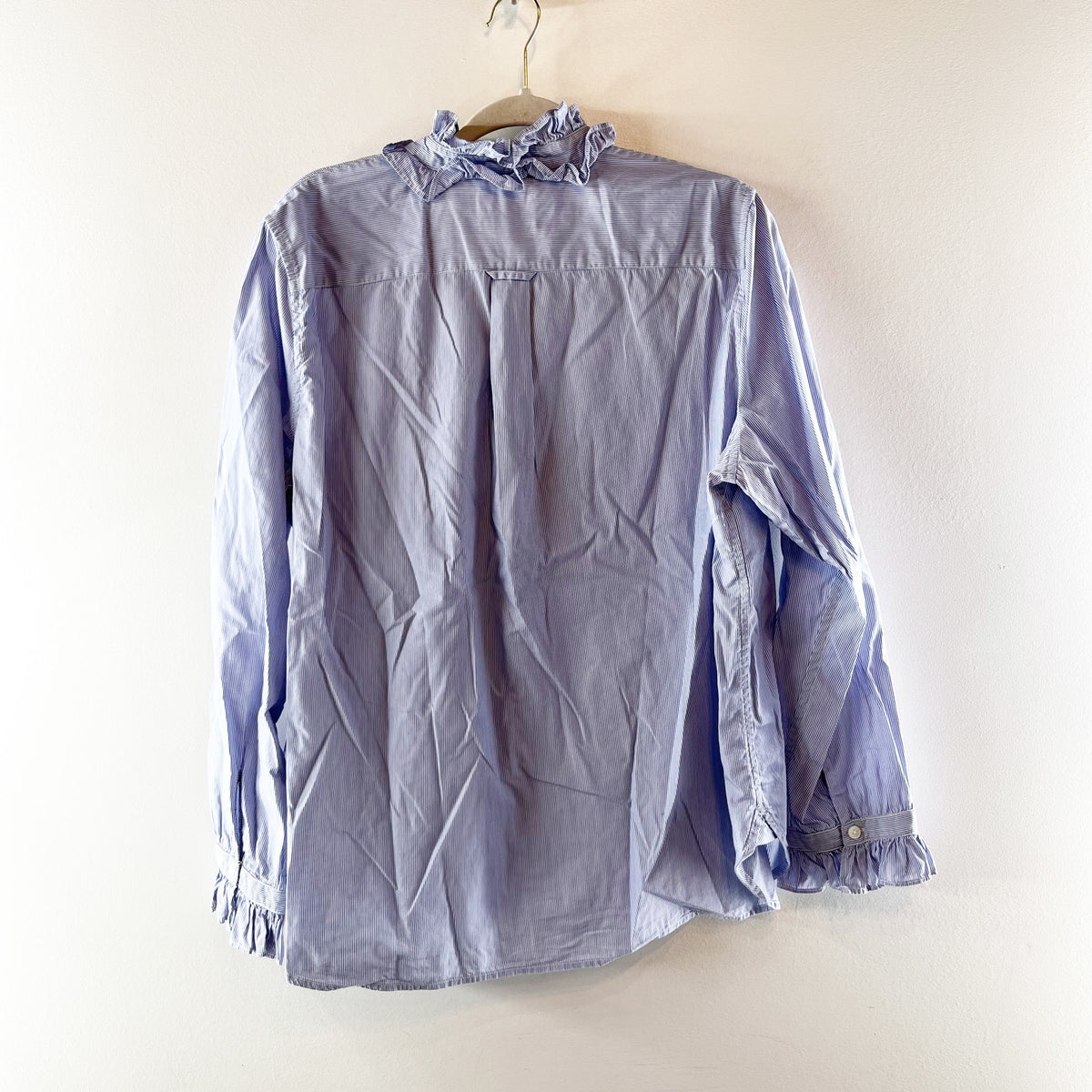 J. Crew Striped Long Sleeve Classic-Fit Ruffleneck Button-Up Shirt Blue White 18