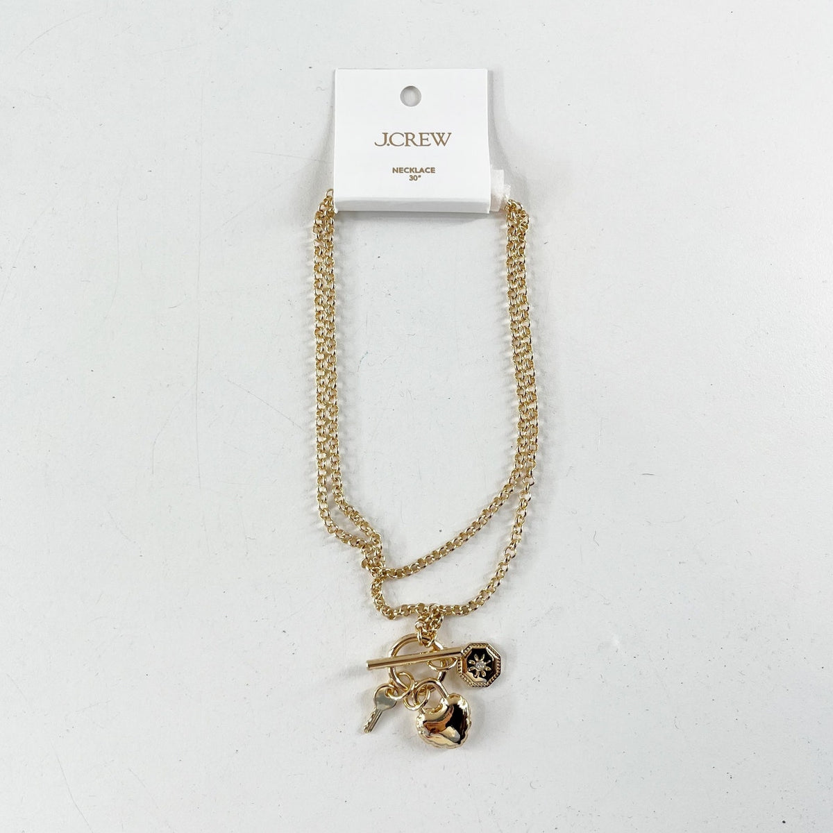 J. Crew Lock And Key Charm Necklace Gold 30"