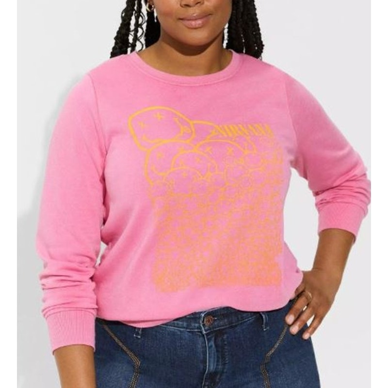 Torrid Nirvana Graphic Print Pullover Cozy Fleece Crew Sweatshirt Gin Fizz 3X