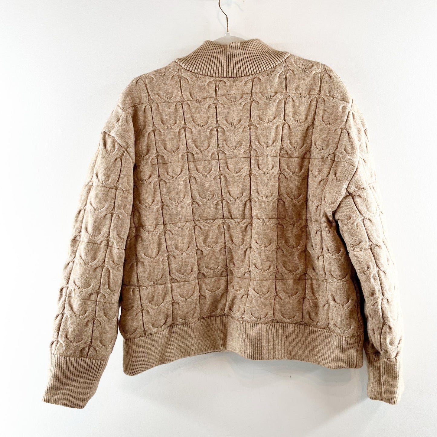 Joie Full Zip Cable Knit Bomber Jacket Tan Beige XL