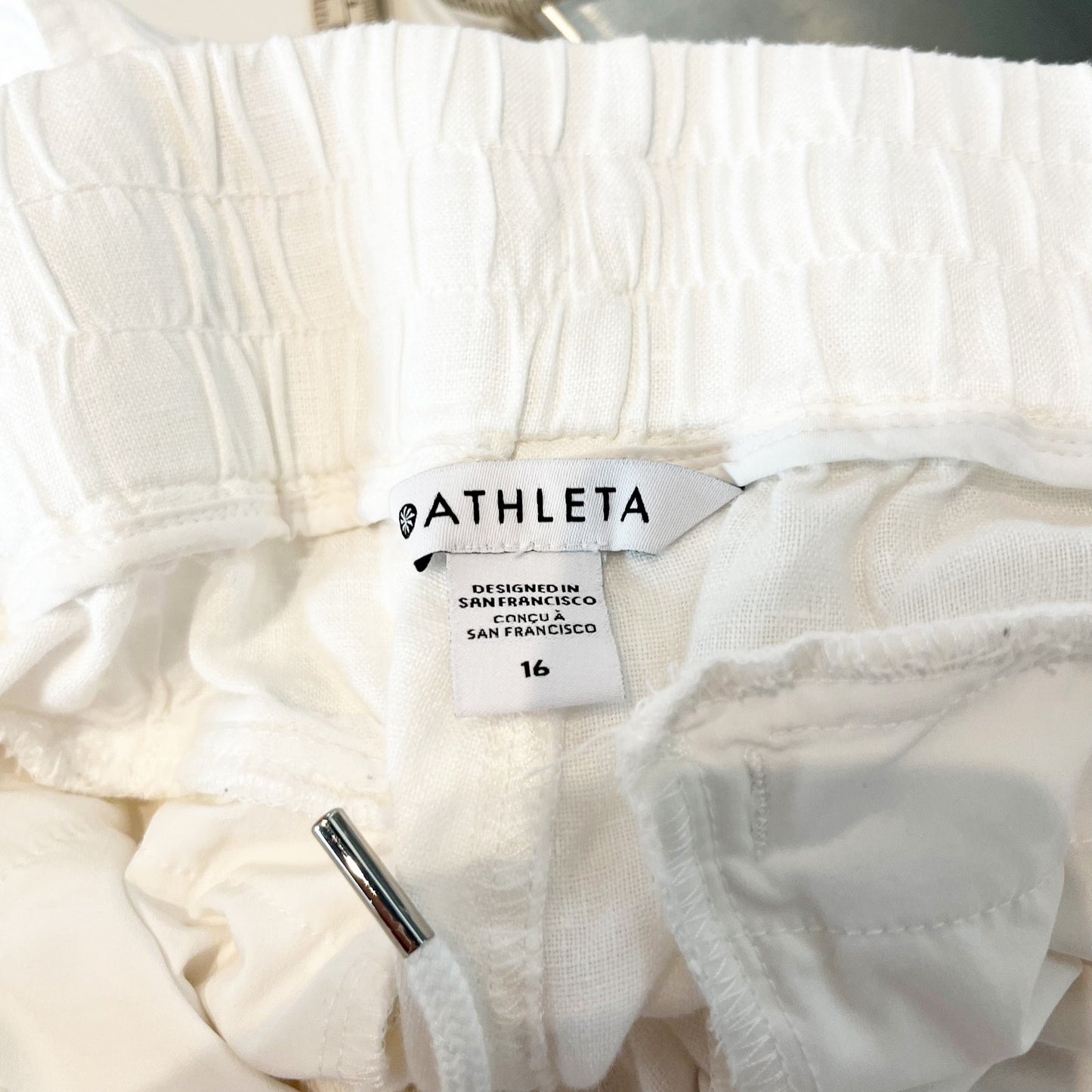 Athleta Cabo 100% Linen Pull On High Waisted Drawstring Jogger Pants White 16