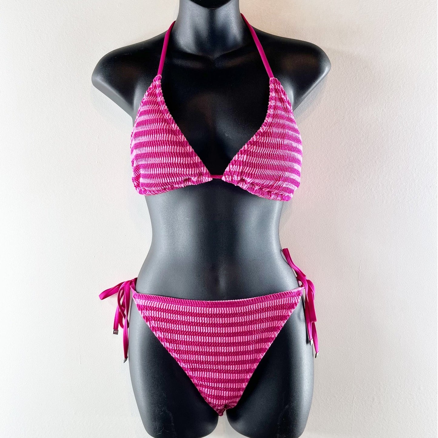 Michael Kors Striped Triangle Tie Two Piece Bikini Set Pink XL