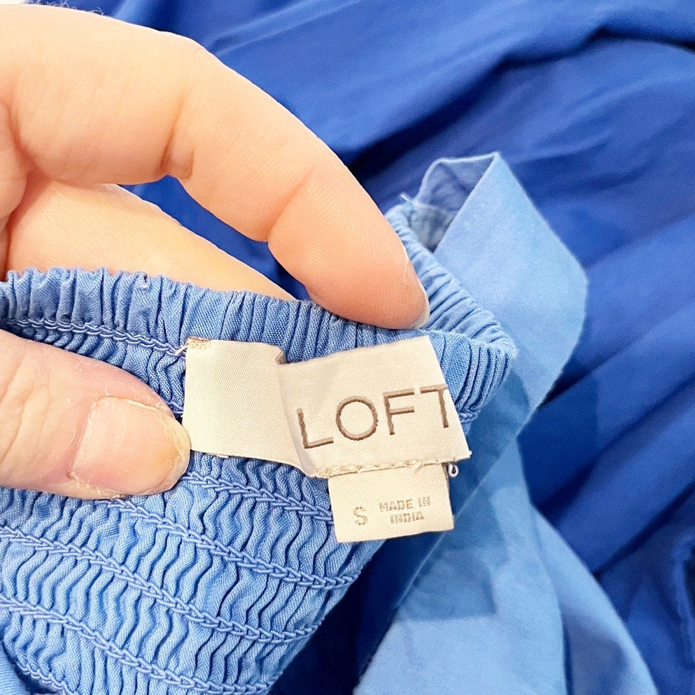 LOFT Colorblock Tiered Cotton Maxi Dress Blue Small