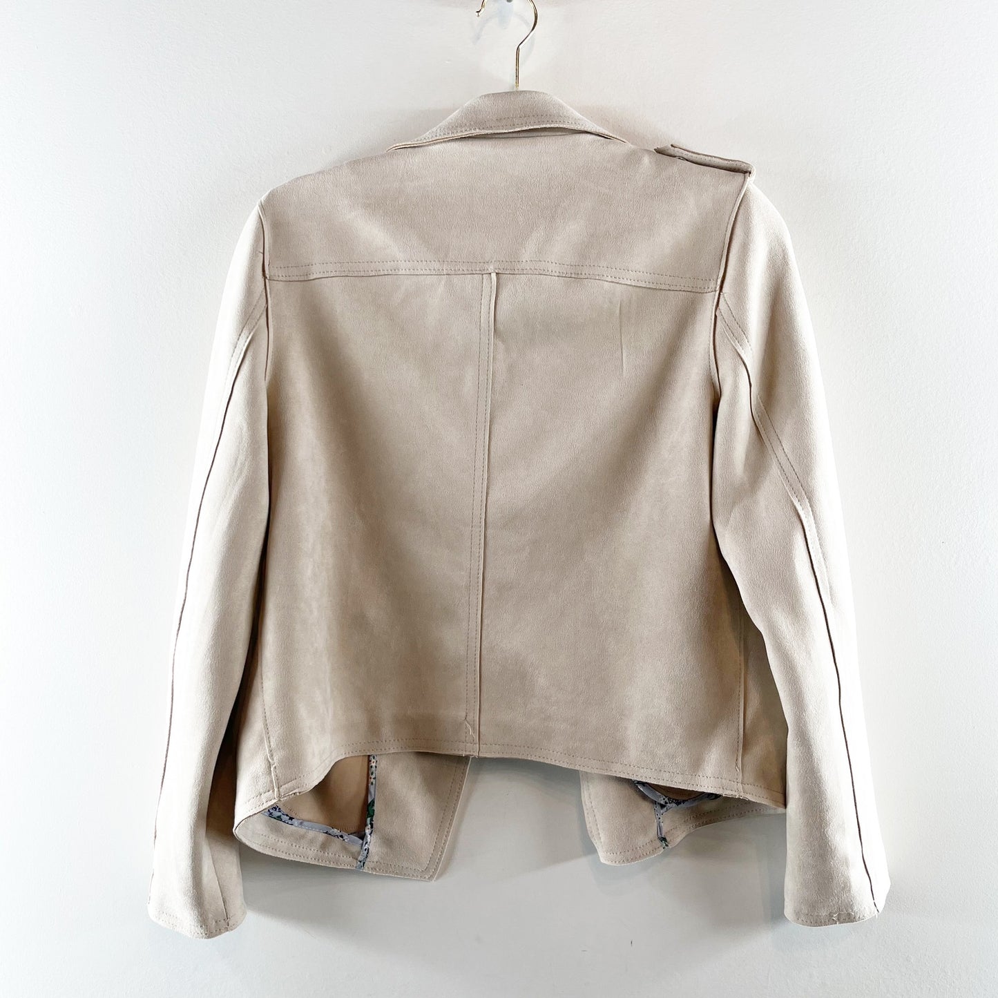 Tahari Long Sleeve Open Faux Suede Moto Jacket Tan Beige Medium