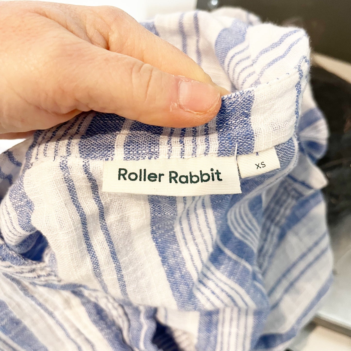 Roller Rabbit Short Sleeve Tiered Striped Mini Tunic Dress Sundress Blue White