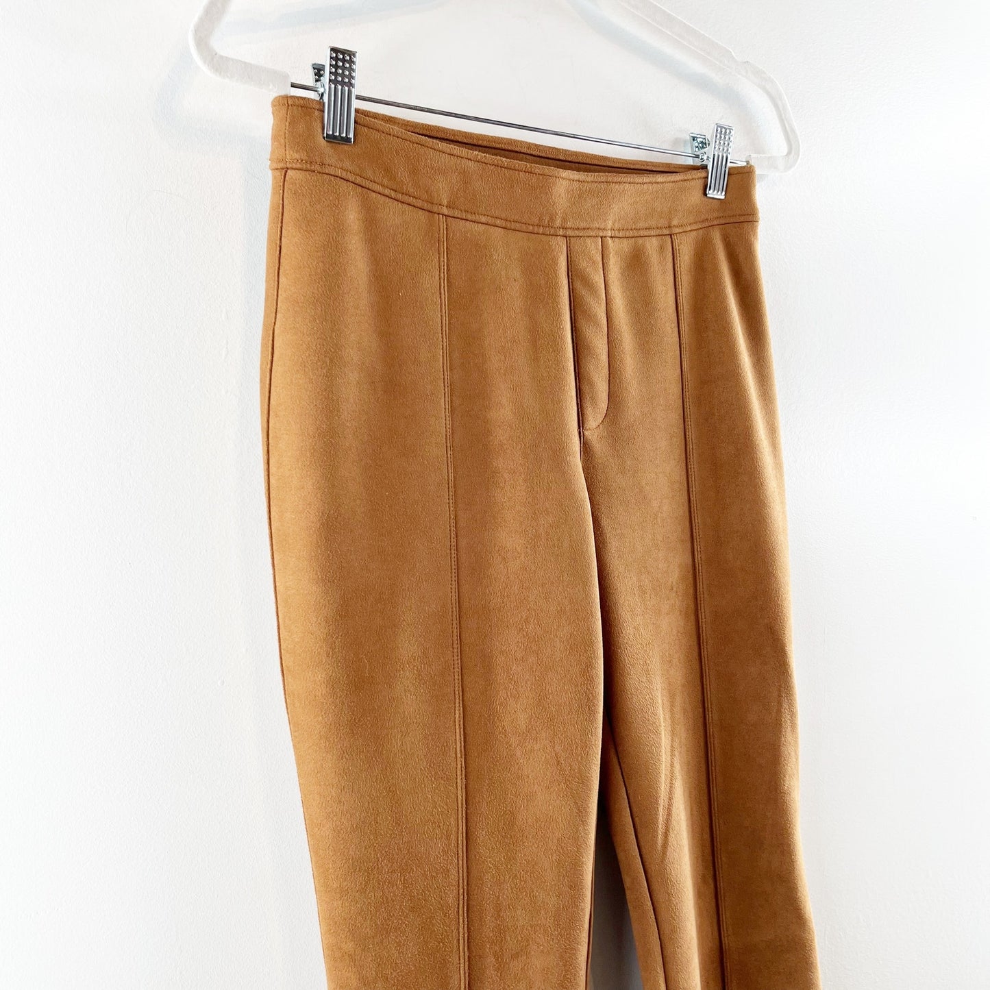 Spanx Faux Suede High Rise Flare Leg Pants in Rich Carmel Brown Medium