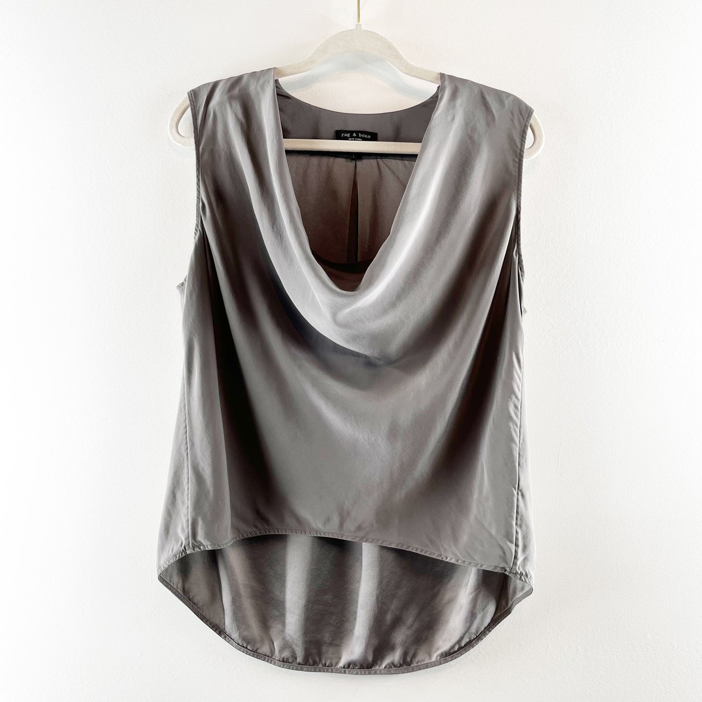 Rag & Bone Cowl Neck Sleeveless 100% Silk Shell Tank Top Gray Large