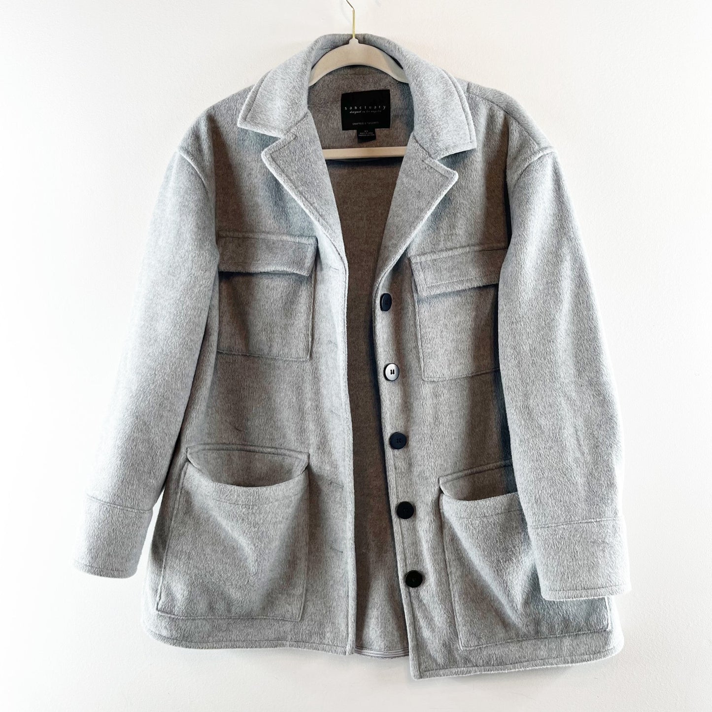 Sanctuary Fisher Long Sleeve Button Up Car Coat Jacket Gray XS