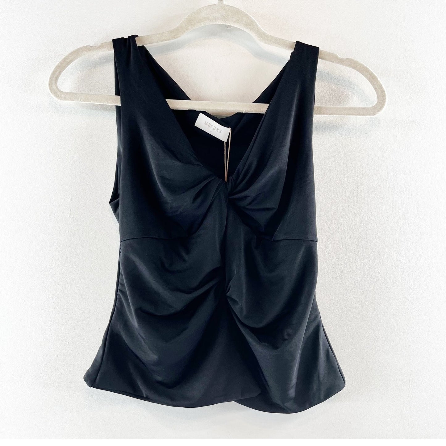 Meshki Millie Twist Sleeveless Cutout Tank Top Black Medium