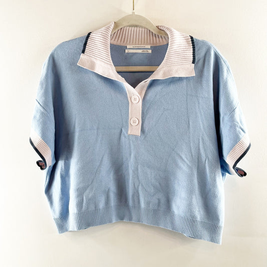 Anthropologie Short Sleeve Polo Collared Sweater Blue Large