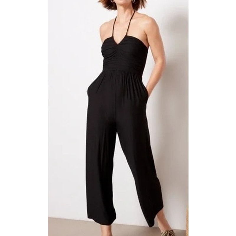 Evereve Noa Halter Wide Leg Jumpsuit Black XS