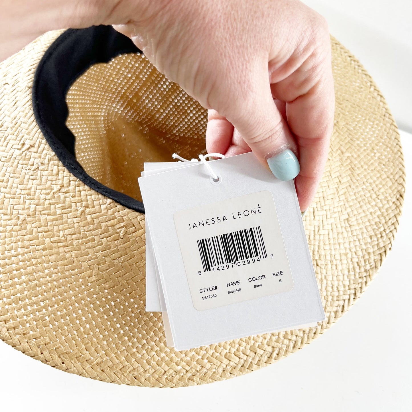 Janessa Leone Simone Woven Packable Straw Fedora Sun Hat Sand Beige Tan Small